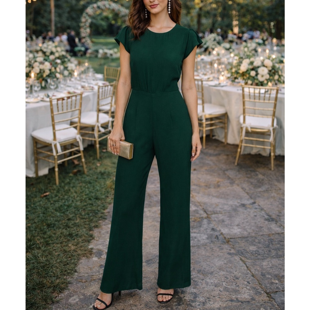 Reformation Mayer Jumpsuit Green Open Back Cut Out Wide Leg Crop